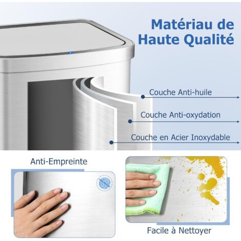 StangVollby KINNA Poubelle Avec Capteur - 50L - Argent - Acier Inoxydable De Haute Qualité
