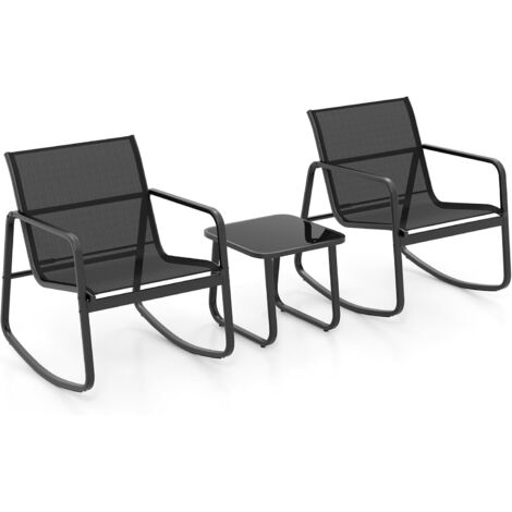 Goplus – Salon de jardin 3 pièces – 2 chaises à bascule confortables – Table basse en verre – Structure métallique antirouille – Capacité 150kg par chaise - ces-2 (1/5)