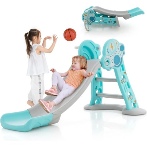 Toboggan Enfant Intérieur 7 En 1 Avec échelle, Panier De Basket, Tunnel - 169x125x98 Cm, Pour 3 Enfants 3 Ans+, Charge 30 Kg