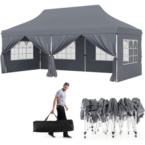 Goplus – Tonnelle pop-up 3x6m avec 6 parois latérales – Cadre métallique réglable – Résistante aux intempéries et aux UV – Installation rapide (1/5)