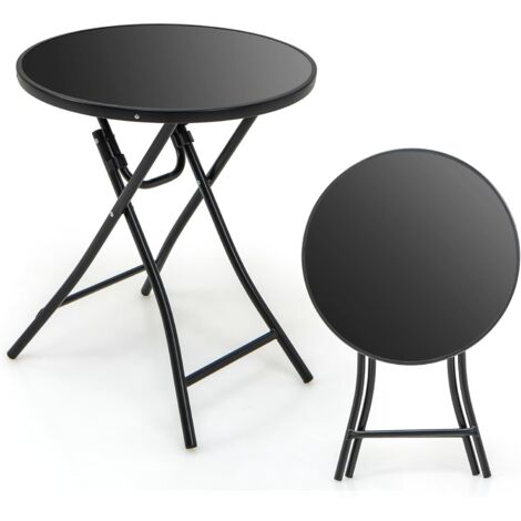 GOPLUS Table Pliante Jardin Ronde 59x67CM Charge 50KG-Table d'Appoint Extérieur- Plateau en Verre Trempé pour Patio,Balcon (1/5)