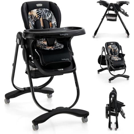 GOPLUS Chaise Haute Bébé 6-36 MoisPliante à Roulettes-Hauteur RéglableDossier/Repose-pieds-Double Plateau Amovible Noir