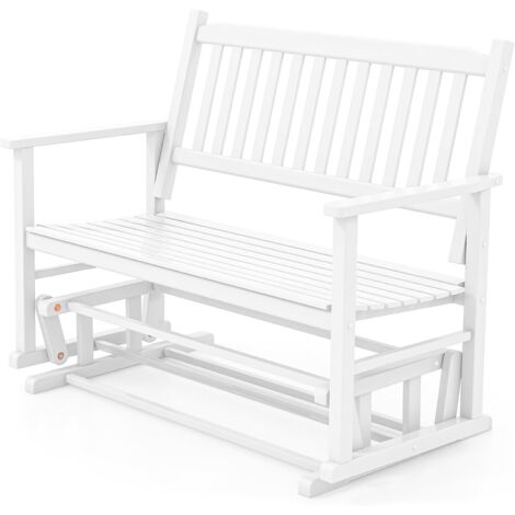 GOPLUS Banc de Balancement Extérieur 2 Places 126x68x100CMCharge225KG-Balancelle en Bois de Peuplier avec Accoudoirs Blanc (1/5)