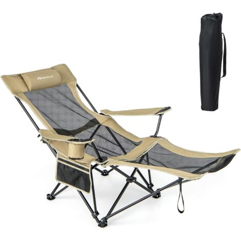 Goplus – Chaise longue de camping pliable avec repose-pieds amovible – Tissu Oxford imperméable – Dossier réglable 110°-135° – Sac de transport inclus (1/5)