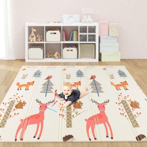 Goplus – Tapis de jeu réversible pour bébé 180x200cm – Tapis d'éveil double face en XPE – Pliable avec sac de rangement – Usage intérieur et extérieur