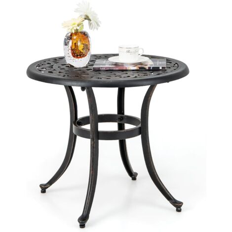 GOPLUS Table Basse Ronde de Jardin D.60x53CM en Fonte Aluminium Vintage Rétro-Charge 50KG pour Jardin/Porche Marron (1/5)