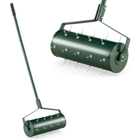 Goplus – Scarificateur manuel 27 dents – Tambour lesté pour sol meuble – Aérateur métallique 14 cm – Confort d'utilisation avec manche long (1/5)