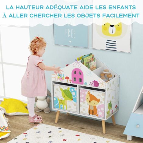 GOPLUS Bibliothèque Enfants avec 2 Tiroirs et 4 Compartiments Supérieurs pour Livres/Jouets-Étagère Ouverte à 2 Niveaux Blanc