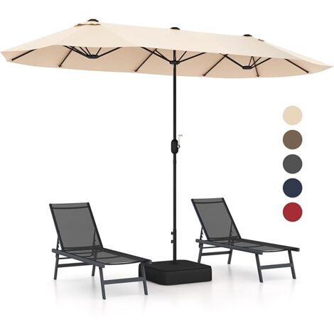GOPLUS Parasol Rectangulaire 400x200cm, Grand Parasol de Jardin Extérieur, Parasol Double avec Pied, Beige