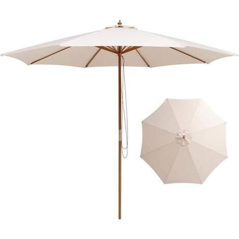 GOPLUS Parasol de Terrasse 3M, Parasol de Marché Extérieure avec 8 Côtes en Bambou, Système de Levage par Poulie et Trou d'Aération (1/5)
