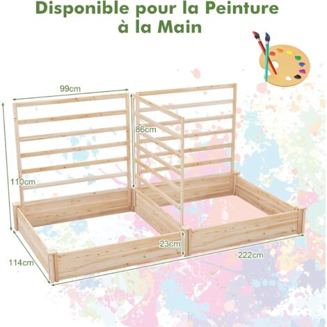Jardinière Extérieure Avec Treillis Surélevée - 2 Bacs Auto-arrosants, 80x40x126 Cm