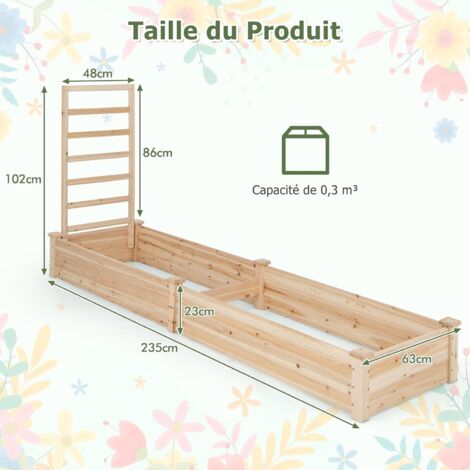 GOPLUS Jardinière En Métal 240x120x30cm - Grand Lit De Jardin Rectangulaire Antirouille Avec Base Ouverte Et Support Renforcé