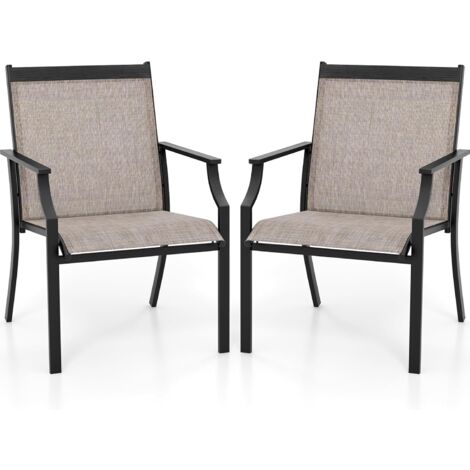 GOPLUS Lot de 2 Chaises Terrasse 66x61x90cm Charge 150KG avec Accoudoirs-Siège Large en Tissu Respirant pour Jardin/Porche Marron (1/5)