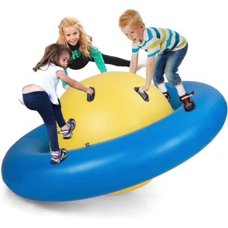 GOPLUS Balle Gonflable à Bascule Enfant, Château Gonfable pour Jardin, Capacité 113 kg, pour 3 Enfnats 5 Ans+, Pompe Non Inclus,Bleu