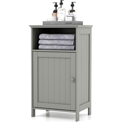 GOPLUS Meuble de Rangement pour Salle de Bains, Armoire de Salle de Bain avec 1 Porte, Armoire avec Étagère Réglable, Gris (1/5)
