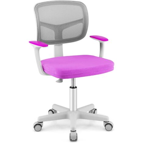 GOPLUS Chaise de Bureau pour Enfant-Charge 150 Kg-Hauteur Réglable-Dossier Ergonomique-Siège Pivotant à 360° Rose-Violet (1/5)