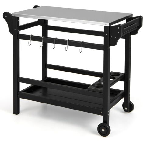 Goplus – Chariot à plancha extérieur en acier inoxydable 105x54x85 cm – Capacité 115 kg – 2 roues pour mobilité – Support à épices et bouteilles