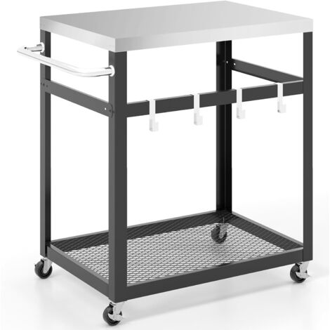 Goplus – Chariot de barbecue en métal avec comptoir inox – 4 crochets amovibles – 4 roulettes dont 2 verrouillables – Dimensions 83,5x50,5x84,5 cm (1/5)