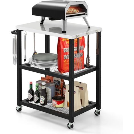 Goplus – Chariot barbecue mobile en acier inoxydable – 2 étagères, 9 crochets, 4 roulettes – Dimensions 72,5x41x80CM – Idéal pour extérieur (1/5)