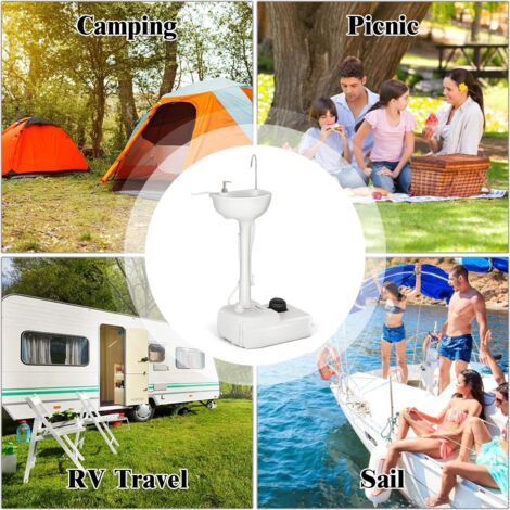 GOPLUS Lavabo De Camping 17 L+24 L Avec Roues, Station Lavage Portable Avec Robinet, Distributeur Savon, Pompe à Pied