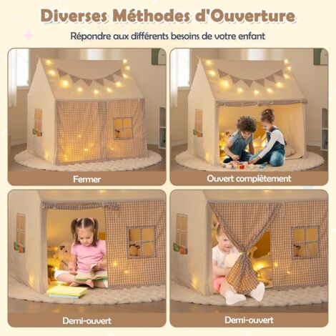 Tente De Jeu Pour Enfants Avec Tapis Antidérapant Et Sac De Transport Grande Maison De Jeu Beige