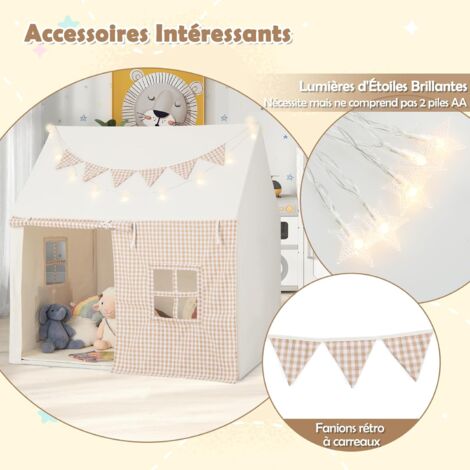 GOPLUS Tente de Jeu Enfants avec Tapis Rembourré, Lumières Étoilées et Fanions, Fenêtres, Portes