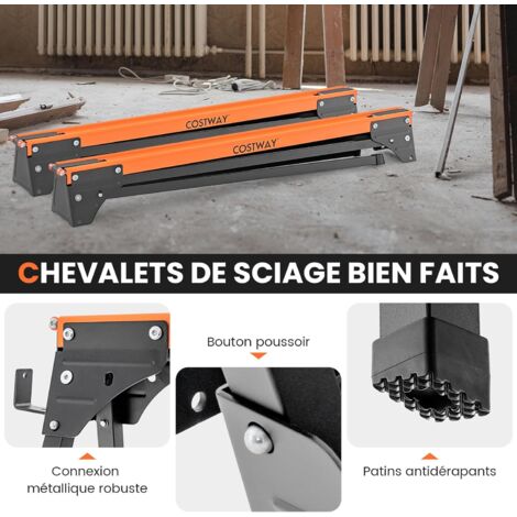 2 Chevalets De Sciage Pliables 500kg - Tréteaux Stables Pour Bricolage Orange/noir