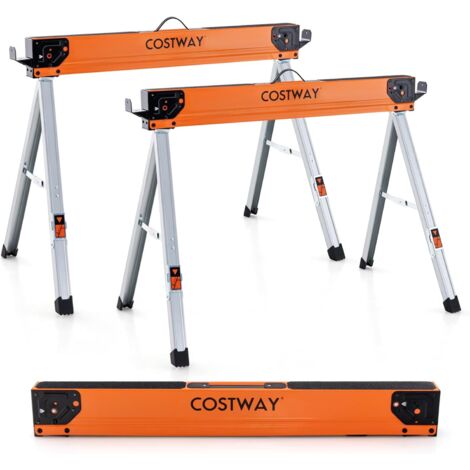 Goplus – Lot de 2 tréteaux de sciage pliables 500 kg – Structure triangulaire renforcée – Patins antidérapants – Poste de travail temporaire