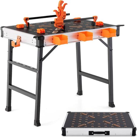 GOPLUS Établi Pliable Charge 450KG-Table de Travail Portable/Chevalet de Sciage Multifonctionnel-Cadre en Métal et Barres de Soutien (1/5)