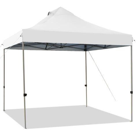GOPLUS Tonnelle de Reception Pliant 3x3M, Tonnelle de Jardin Pop-UP, Pieds Réglables 305/320/335CM, avec Sac à roulettes, Blanc (1/5)