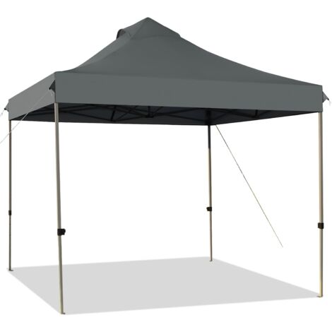 GOPLUS Tonnelle de Reception Pliant 3x3M, Tonnelle de Jardin Pop-UP, Pieds Réglables 305/320/335CM, avec Sac à roulettes, Gris (1/5)