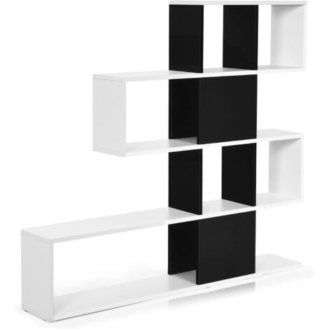 GOPLUS Bibliothèque sur Pied à 4 Niveaux, Meuble de Rangement en Forme Irrégulière avec Étagère Ouverte et Compartiments 120x19,5x120cm Blanc+Noir