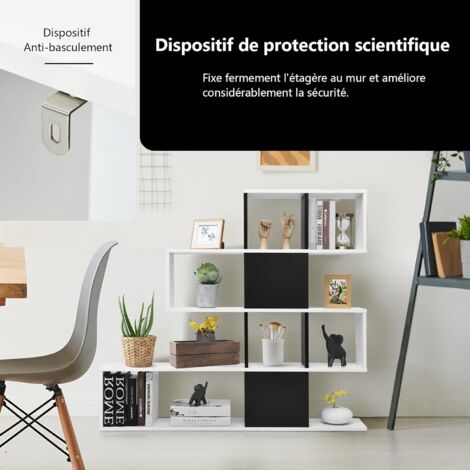GOPLUS Bibliothèque sur Pied à 4 Niveaux, Meuble de Rangement en Forme Irrégulière avec Étagère Ouverte et Compartiments 120x19,5x120cm Blanc+Noir