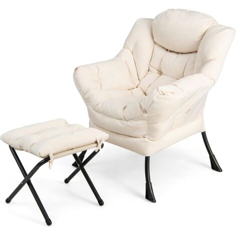 Goplus – Fauteuil salon scandinave beige avec repose-pieds pliant – Capacité 150kg – Pochette latérale – Dimensions 75x81x94,5cm - 50KG-Pochette (1/5)
