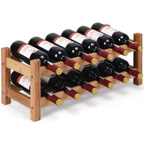 GOPLUS Casier à Vin avec 12 Bouteilles,étagère à Vin en Bambou,Armoire de Rangement pour à Vin 12 Bouteilles avec 2 Niveaux,Naturel