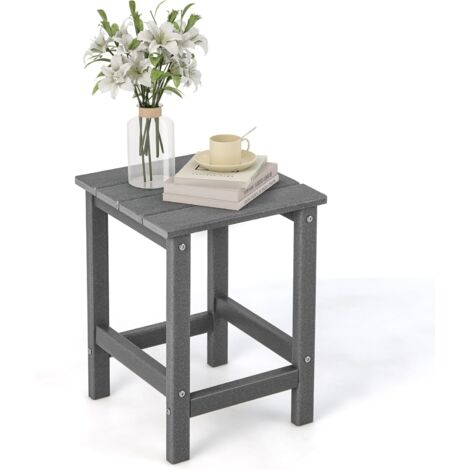 GOPLUS Table Basse de Jardin en HDPE Charge 100KG-Plateau en Lattes Taille Compacte Carrée 35,5x35,5x46,5CM Gris (1/5)