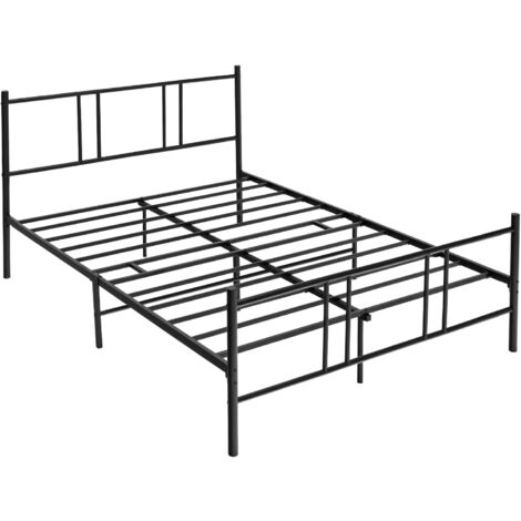 GOPLUS Cadre de Lit de Plateforme 160x200cm, Sommier Lit Double King Size en Métal Rangement sous Lit Haute Tête 101cm, Charge 300KG pour Chambres, Appartements 209x164x31,5cm (1/5)