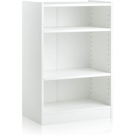 GOPLUS Meuble à Casier à 3 Niveaux-Bibliothèque avec 2 Étagères Réglables-Dispositif Anti-Basculement Inclus-50x30x75 CM Blanc