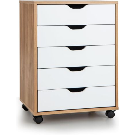 Goplus – Caisson de bureau à roulettes 5 tiroirs – Armoire de rangement pour dossiers et documents – Dimensions 50x42x67cm – Finition naturelle et blanche (1/5)