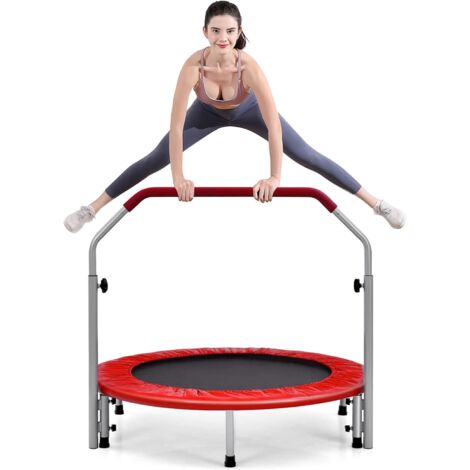 GOPLUS Trampoline de Fitness Pliable Ø 101 CM avec Poignée Réglable pour Adultes et Enfants Charge 150 KG