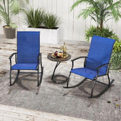 GOPLUS Lot de 2 Chaises à Bascule d'Extérieur, Chaises de Jardin en Tissu avec Siège et Dossier Respirants, Patins Antidérapants, Cadre en Métal, Charge 150 KG, pour Porche, Terrasse, Balcon (1/5)