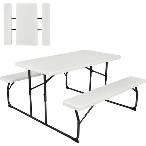 GOPLUS Ensemble de Table de Pique-Nique Pliante-Table de Camping Intérieure et Extérieure pour 4 Personnes-pour Patio/Jardin Blanc (1/5)