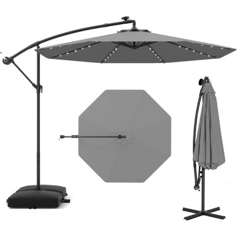 Goplus – Parasol déporté inclinable 300 cm avec 32 lampes solaires – Auvent en polyester imperméable – Structure métal robuste – Sacs de sable inclus (1/5)
