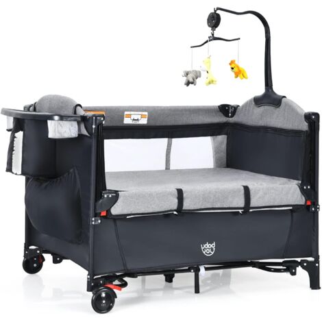 Goplus – Lit bébé 5 en 1 pliable et portable – Table à langer – Berceau cododo réglable en hauteur – Matériaux velours et oxford – Roues mobiles