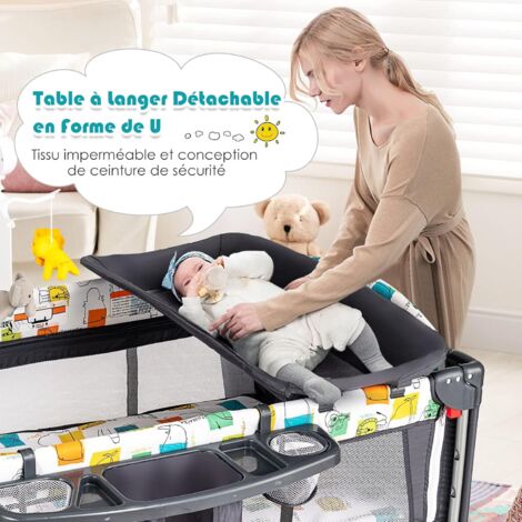 GOPLUS Lit Parapluie Bébé Pliable 0-3 Ans Avec Table à Langer & Matelas (Noir-Rose)