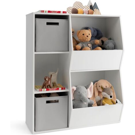 GOPLUS Bibliothèque Enfant avec Coffre à Jouet, 2 Bacs Amovibles et Pliables, Rangement Ouvert, pour Chambre d'enfants, Salle de Jeux, Crèche, 77 x 35 x 93,5CM,Blanc