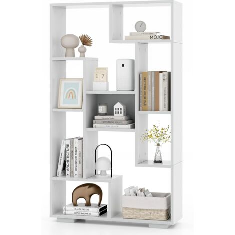 GOPLUS Bibliothèque Salon 120CM, Plusieurs Etagères Bacs Cubes Ouvertes,Organisateur de Rangement pour Salon, Chambre, Bureau, Charge 15+10KG, 70 x 20 x 120 cm (Blanc) (1/5)