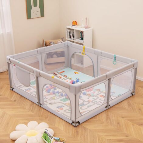 Goplus – Parc bébé 189x158 cm avec tapis – 4 anneaux de traction – 50 balles océaniques – Maille respirante intérieur extérieur – Sac de transport inclus