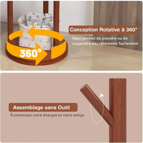 Porte-manteau Rotatif à 360° En Bois Avec Miroir Pleine Longueur – Miroir De Sol élégant 2 En 1 Et Porte-manteau Pour Salon, Chambre à Coucher, Entrée, Vestiaire, Design Peu Encombrant