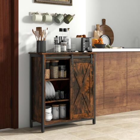 Goplus – Buffet de cuisine à porte coulissante – 4 étagères réglables – Style rustique marron – Dimensions 70x30x81cm – Kits anti-basculement inclus (1/5)
